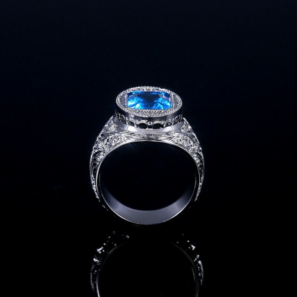 925 Silver Charm Blue Sapphire Ring New - Picture 2 of 4